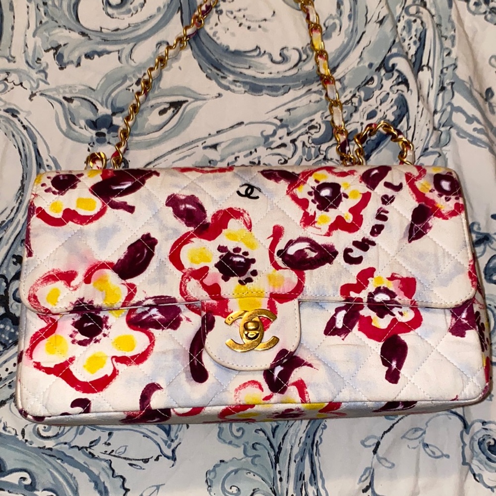 Chanel RARE Watercolor Floral Quilted Medium Classic Flap
